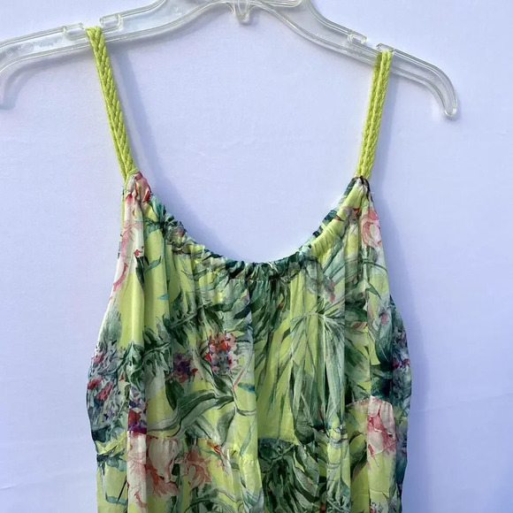 Elena Baldi Green Floral Silk Blend Made in Italy Flowy Tropical Maxi Dress - Picture 2 of 6